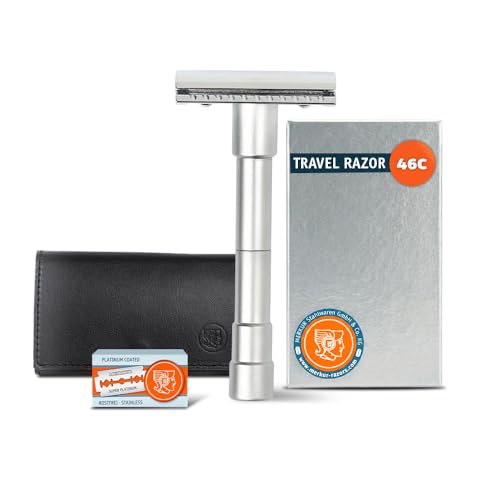 Dovo Travel Razors 46C Demountable, Chromeplated, 1 Sample Blade In Leather Case, Straight Cut 300 ml