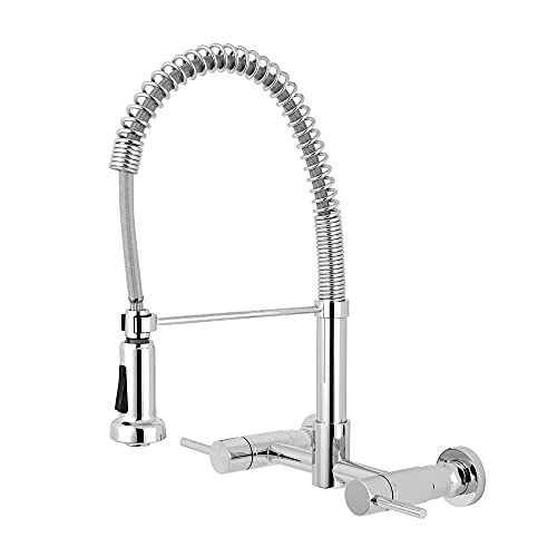 Kingston Brass GS8181DL Concord 8-Inch Center Set Wall Mount Double Handle Pull Down Kitchen Faucet, Polished Chrome