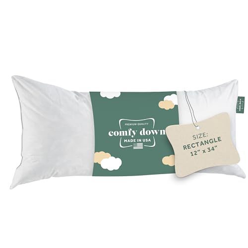 Image of ComfyDown 12x34 Throw Pillow Insert, Down & Feather Fill, 100% Cotton Cover, Made in USA - Premium Soft Lumbar Decorative Pillow Form Sham Stuffer for Bed, Sofa & Couch