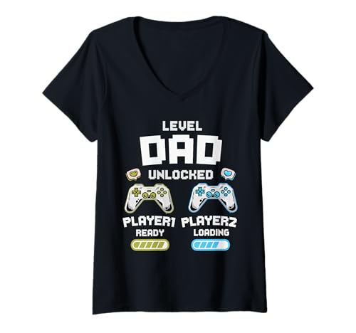 Donna Livello Papà Sbloccato Annuncio Gravidanza Giocatore Padre To Be Maglietta con Collo a V