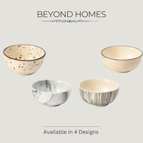 Image of Beyond Homes Ceramic Curry Bowl Set of 4, 240ml | Microwave & Dishwasher Safe Ceramic Bowls for Snacks, Vegetables, Chutney & Raita | Dal Katori Set for Kitchen, Matte-Finish (4, Brown Texture)