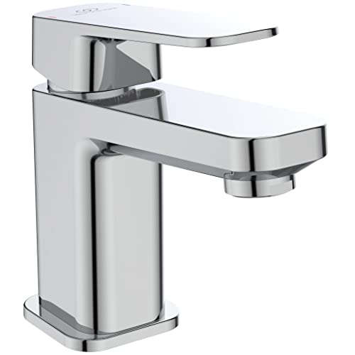 Ideal Standard A6330AA Tonic II Waschtischarmatur mit Ablauf, Piccolo Höhe 13,7 cm, Bad-Wasserhahn mit Auslauf, Mischbatterie Waschbecken, Wassersparend, Chrom
