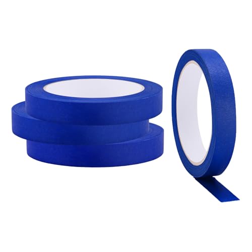 Lichamp Blue Painters Tape - Cinta adhesiva de 3/4 pulgadas, paquete de 4 cintas de enmascarar azules de 3/4 pulgadas x 55 yardas x 4 rollos (220 yardas en total)