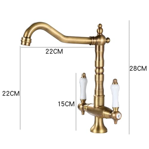 Grifo de lavabo vintage mezclador con palanca dual y caño 360 de latón 4
