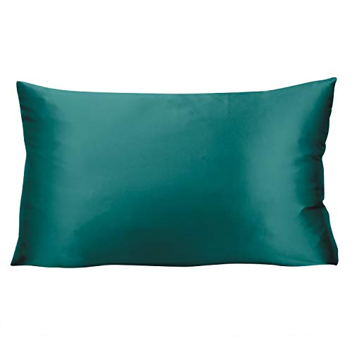 KLAS REMO Funda de almohada de seda de 50 x 75 cm, protector de almohada, fundas de almohada tamaño King Size fundas de almohada para cabello y piel, antiedad, anti chinches (verde azulado oscuro)