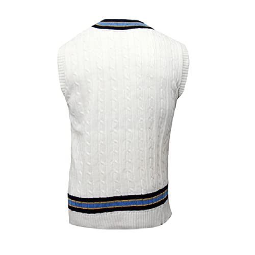 Mężczyźni - chłopięcy sweter do krykieta sport gra sweter top dekolt w serek ciężka wełna biała krawędź solidna konstrukcja wybierz (bez rękawów lub długie rękawy) (bez rękawów) (30, bez rękawów)