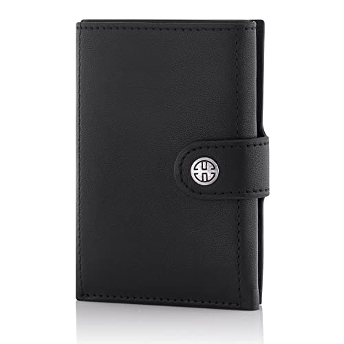 TRUSADOR Venice Men & Women Leather Trifold Wallets RFID Blocking Front Pocket Wallet (Black, Card Holder)