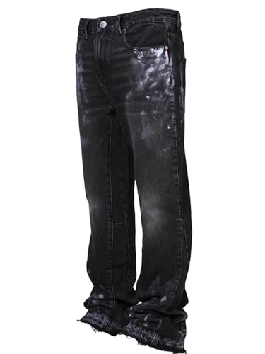 Stacked Jeans for Men Mid Rise Straight Leg Relaxed Fit Denim Pants Y2k Stretch Hip Hop Streetwear Trousers