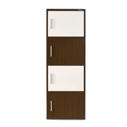 Image of Nilkamal Sear Plus 4 Tier Wooden Free Standing Storage Cabinet | Engineered Wood | Multipurpose Storage Organizer for Clothes, Books, Toys| Legno Oak /Frosty White