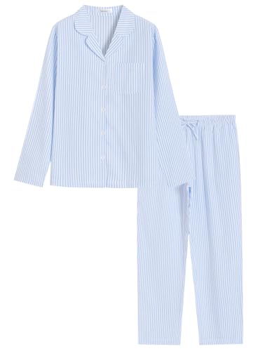 Image of Latuza Women's Cotton Long Sleeve Pajama Set Seersucker Button Down Pj Set