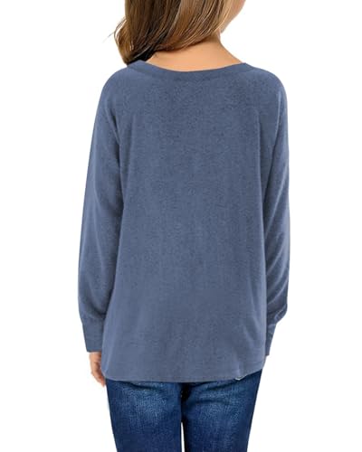 Image of Girls Shirts for 6-13 Years Long Sleeve Crewneck Tops with Pockets