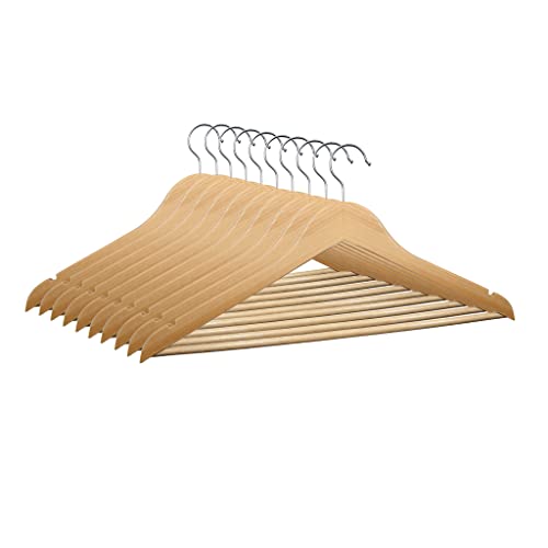 VonBueren 10 x Kleiderbügel Natur aus Holz | ca. 45 cm | drehbarer Haken | Holzbügel für Anzug, Jacken usw. | Holzkleiderbügel mit Einkerbungen Cover