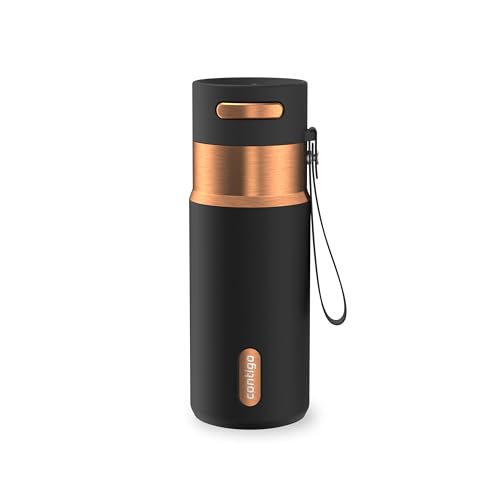 Image of Contigo AutoSeal 16 oz Stainless Steel Vacuum-Insulated Water Bottle with Leakproof Push-Button Spout & Lock, Carry Strap, BPA-Free & Lead-Free, Dishwasher Safe