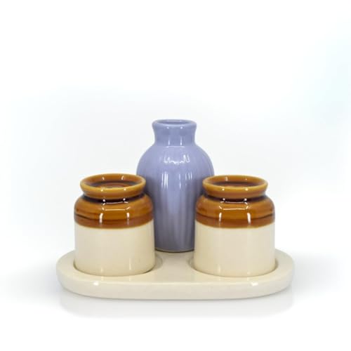 Image of Elegant Ceramic Salt Pepper Set for Dining Table & Kitchen Salt Shakers Set | Classic Design, Easy Refill, Perfect for Kitchen & Dining - 60ML (with Tray & Toothpick Holder, 1 Set)