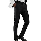 Black Men's Pants Side Satin Stripes Slim Fit Pants Wedding Party Fashion Outfit Black 30