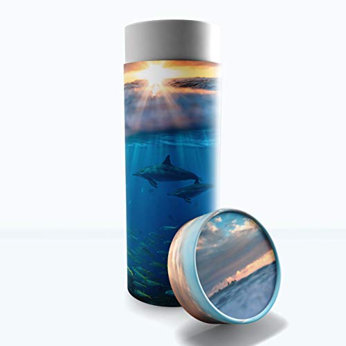 Image of Commemorative Cremation Urns Dolphin Divinity Scattering Urn - Biodegradable, Paper, Blue, Dolphin Pattern - Cremation Urns - Adult Ashes - 100 cubic inches