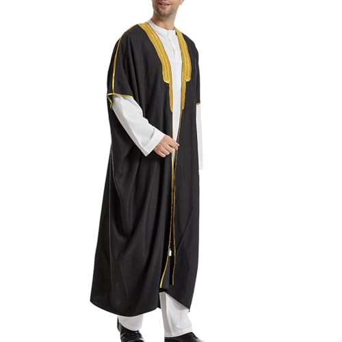 Caftán para hombre largo de manga corta Abaya, maxi vestido camisón para hombre caftán ropa de oración para hombres ropa islámica musulmana vestido árabe abaya bata islámica taiji ropa, 01 negro, L