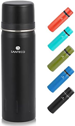 SANTECO Vacuum Flask 1L, Stainless Steel Insulated Water Bottle with Double Walled Travel Metal Coffee Flask for 12hrs Hot/24hrs Cold Drinks - Leakproof Lid Serves As A Cup 1000ml