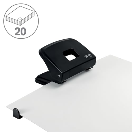 VON Leitz Locher, Für 20 Blatt, Anschlagschiene mit Formatangaben, Kompakte Größe ideal für zu Hause, im Büro oder in der Schule, Metall und Kunststoff, Schwarz, 50200095