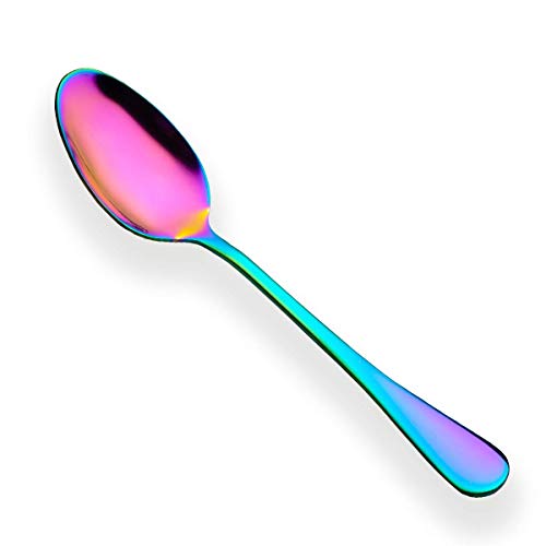 Rainbow Dinner Spoon of 12 Berglander 75 Stainless Steel Titanium Plating Shiny Mutil-Color Soup Spoons Silverware Colorful Soup Spoon Table Spoon Set Sturdy Easy To Clean Dishwasher Safe