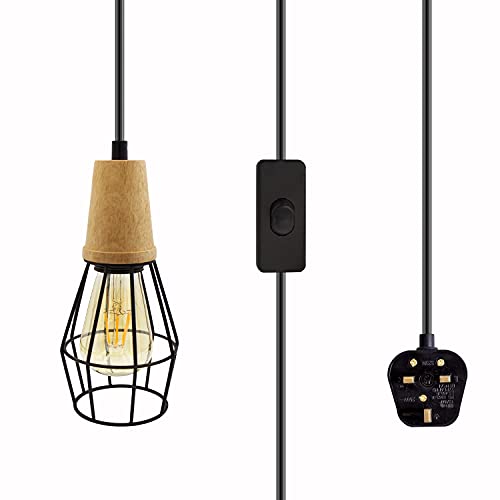 Suspension industrielle avec interrupteur marche/arrêt - Suspension vintage E26/E27 - Suspension rétro - Abat-jour pour lustres - Pour intérieur et extérieur Cover