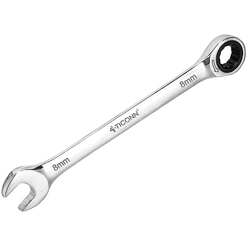 TICONN 24PCS Ratcheting Wrench Set with Organizer Rack, Professional Slim Profile Mechanic Cr-V Ratchet (12PCS Inch (SAE) & 12PCS mm (Metric)) SAE & Metric