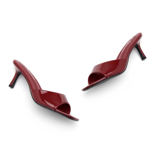Image of Shoe Land Women's Low Heels Stiletto Heeled Slides, Open Toe One Band Slip-On Heeled Mules - Dressy Heeled Sandals for Prom, Party Wedding and Vacation