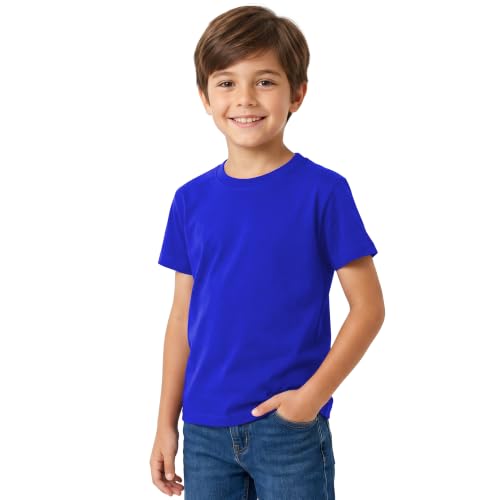 Image of Style Lockers Kids Plain T-Shirt Boys Cotton Crew Neck Short Sleeve School PE Casual Basic Tee Top Royal Blue 13 Years