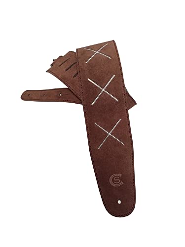 Custom Style Sangle de guitare basse Broderie X Suède - T8SUX, marron foncé, Taille unique