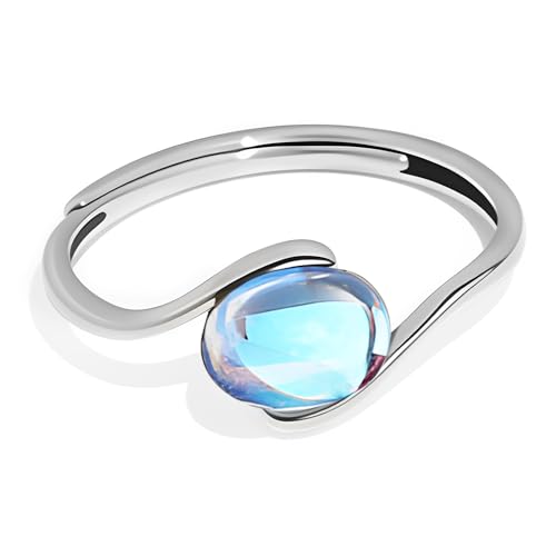 IGXX Bague d’humeur réglable en pierre de lune pour femme, pierre ovale, anneau en métal poli,...
