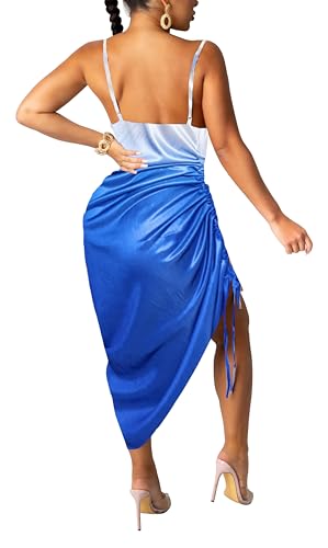 Image of Club Dress Sexy Dress for Women Wedding Party Birthday Cocktail Spaghetti Strap Satin Side Ruched Midi Mini Dress