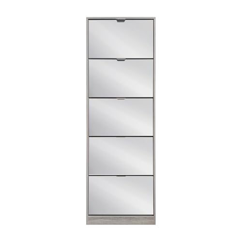 milani home - scarpiera Moderna 5 Ante con specchiocm 24 l x 60 p x 180 HDI coloreGrigio Chiaro