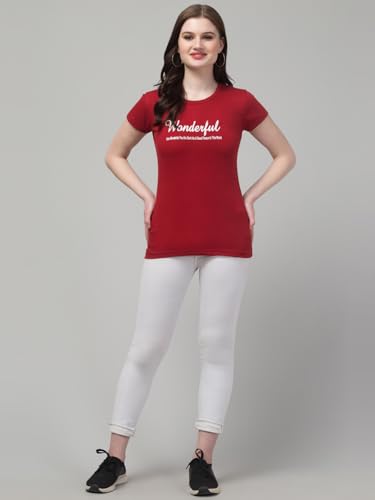 Image of Cotton Regular Fit Printed Half Sleeves T-Shirt for Women (Wonderful)