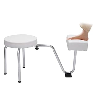 Pedicure Foot Rest Stool Chair, Modern Pedicure Foot Rest Stand w/Height Length Adjustable Leg Rest PVC Pad, Portable Manicure Station for Nail Tech Spa Beauty Salon Studio Equipment Supplies (White)
