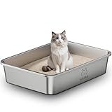 Qiuma Extra Large Stainless Steel Cat Litter Box, 27.5" L×19.6" W×5.9" H, XXL Metal Kitty Litter Pan with High Sides, Odor-Free, Non-Stick, Easy to Clean, Ideal for Big Cats & Multi-Cat