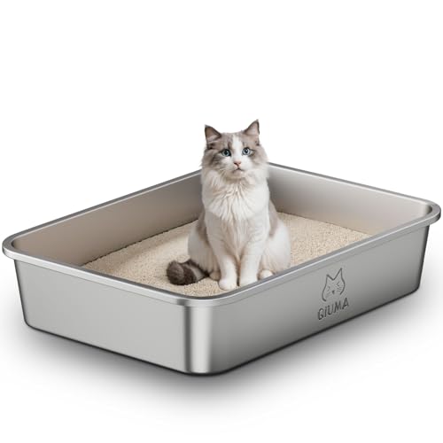 Qiuma Extra Large Stainless Steel Cat Litter Box, 27.5" L×19.6" W×5.9" H, XXL Metal Kitty Litter Pan with High Sides, Odor-Free, Non-Stick, Easy to Clean, Ideal for Big Cats & Multi-Cat