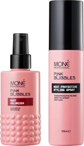 MONÉ Professional - Pack Volume Racines & Protection Thermique : Spray Volumisant Racines (150ml) + Spray Thermoprotecteur Lissant (150ml) - Cheveux Fins, Plat ou Fragilisés