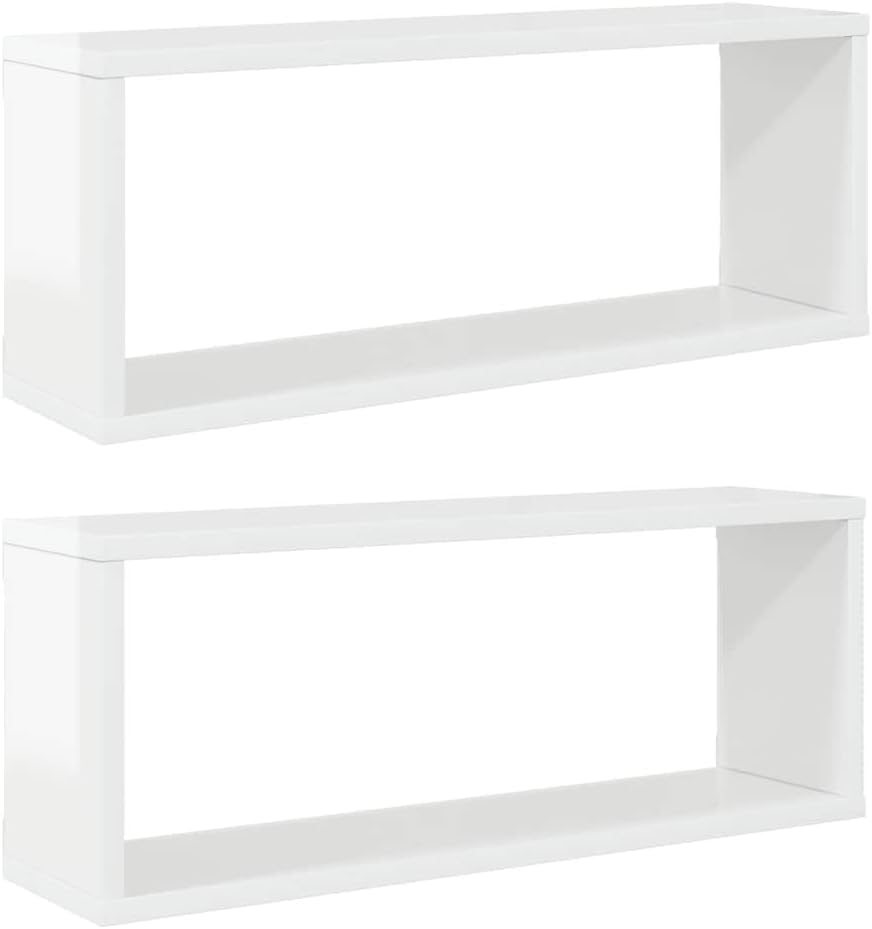 Wall Shelf Set of 2, High Gloss White Engineered Wood, 23.6" Floating Ledge Shelves for Living Room, Bedroom, Bathroom Decor