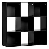HOMCOM 3-tier 9 Cubes Storage Unit Particle Board Cupboard Bookcase Organiser Home Office Shelves, Black