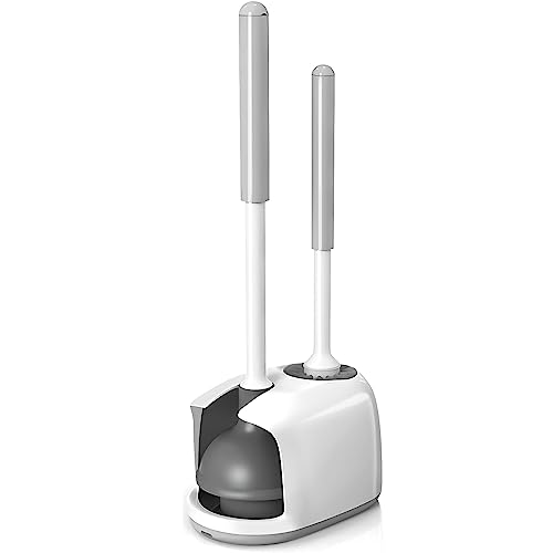 Mibio Toilet Plunger And Brush, Bowl Brush And Plunger Combo With Holder For Bathroom Cleaning, 2-In-1 Heavy Duty Plunger Set With Powerful Pump & Unique Water Storage Design(White, 1 Set) #TOP23
