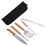 iplusmile 1 Set Grillutensilien Aus : Tragbares Grillwerkzeug Mit, Spatel, Zange, Cutter – Grillutensilien Mit Holzgriff Und Praktischer Tragetasche