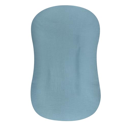 Image of Muslin Baby Lounger Cover Soft Organic Cotton Slipcover Fits Newborn Lounger for Baby Boys and Girls (Blue)