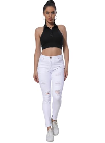 HUNGSON Women Low Waist Skinny Stretch Ripped Jeans Destroyed Denim Pants4