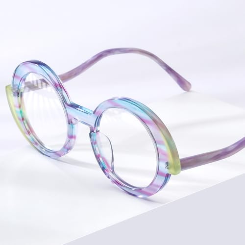 Image of HEPIDEM Multicolor Acetate Glasses Frame Women,Oversize Round Optical Eyeglasses 9345