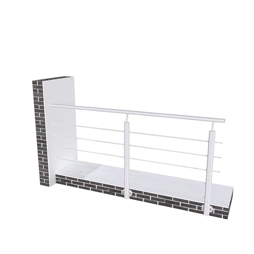 Garde-corps 2m avec main courante fixation mur, en aluminium argent mat, pour balcon, pose latérale, en kit complet (5 traverses)