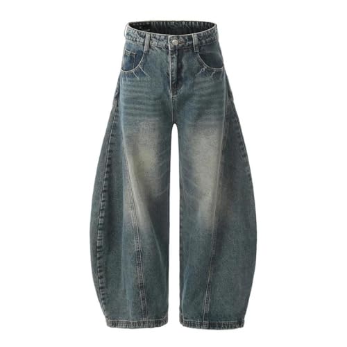 Men’s Spliced Wide Leg Jeans, Washed Distressed, Retro High Street Loose Fit Denim Pants2