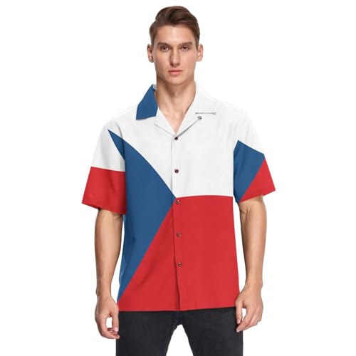 Chemise hawaïenne drapeau tchèque homme manches courtes bleu rouge