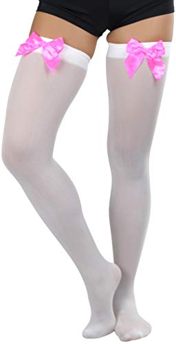 Image of ToBeInStyle Women's Opaque Long Thigh High Stockings w /Decorative Front Satin Bow