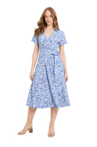 Image of Wallis Abstract Jersey Roll Sleeve Belted Midi Dress, 16, Blue