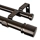 HOTOZON Gardinenstange 2 Läufig 80-218 cm, Vorhangstange Doppelläufig Bronze mit Klassischem Endstück, 25 mm Gardinenstangen Ausziehbar mit Halterungen für Wohnzimmer, Küche, Schlafzimmer